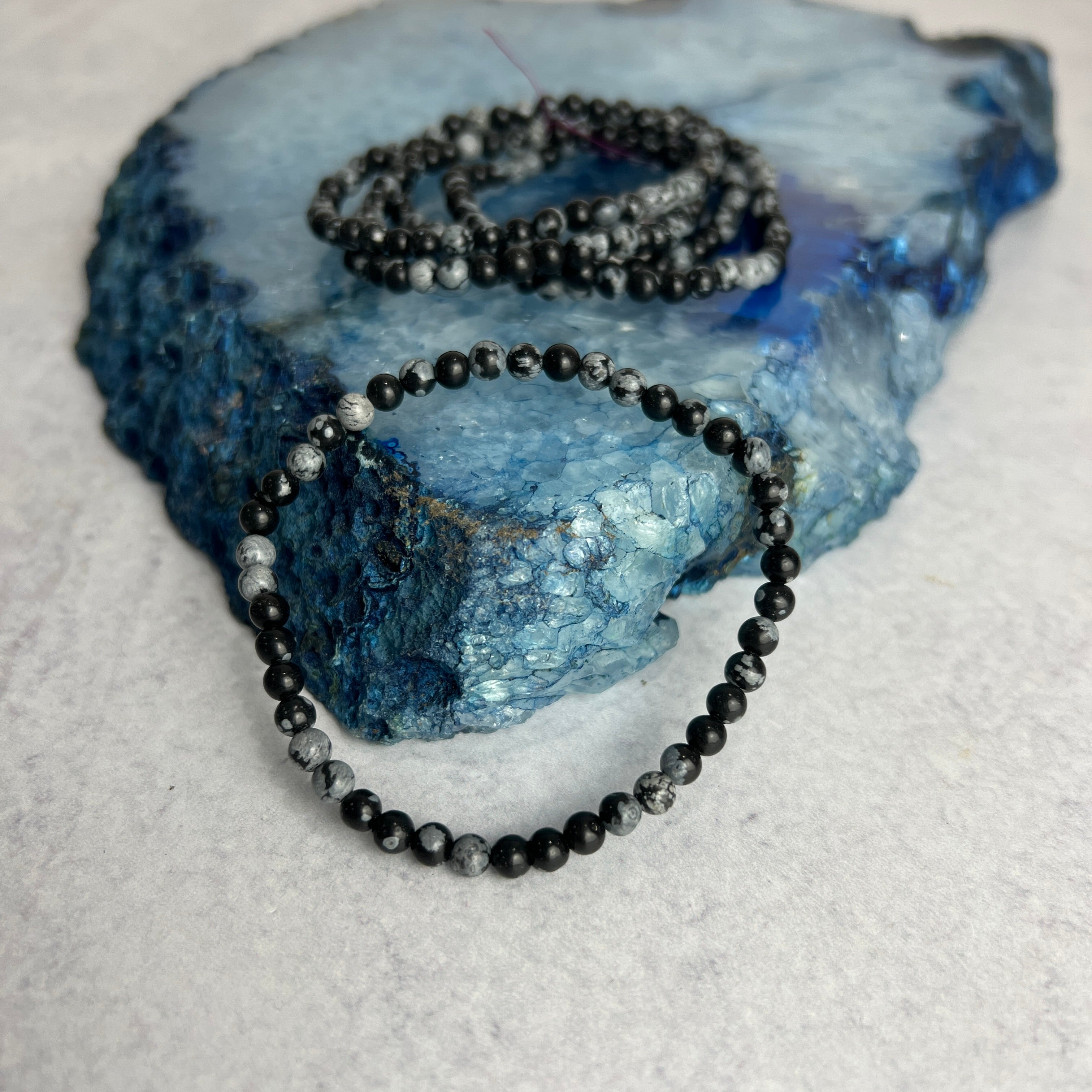 4mm Snowflake Obsidian Bracelet