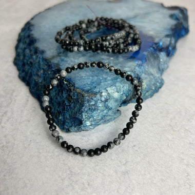 4mm Snowflake Obsidian Bracelet