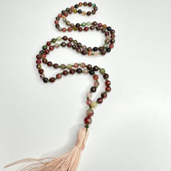 Faceted Watermelon Tourmaline Hand Knotted Mala | 6mm 108 Beads | Japa Mala | Meditation Necklace | Prayer Beads | Mantra and Reiki Infused