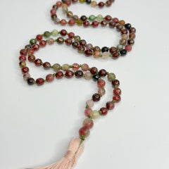 Faceted Watermelon Tourmaline Hand Knotted Mala | 6mm 108 Beads | Japa Mala | Meditation Necklace | Prayer Beads | Mantra and Reiki Infused