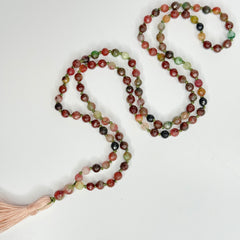 Faceted Watermelon Tourmaline Hand Knotted Mala | 6mm 108 Beads | Japa Mala | Meditation Necklace | Prayer Beads | Mantra and Reiki Infused