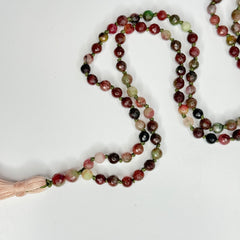 Faceted Watermelon Tourmaline Hand Knotted Mala | 6mm 108 Beads | Japa Mala | Meditation Necklace | Prayer Beads | Mantra and Reiki Infused