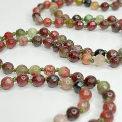 Faceted Watermelon Tourmaline Hand Knotted Mala | 6mm 108 Beads | Japa Mala | Meditation Necklace | Prayer Beads | Mantra and Reiki Infused