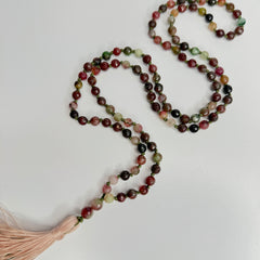 Faceted Watermelon Tourmaline Hand Knotted Mala | 6mm 108 Beads | Japa Mala | Meditation Necklace | Prayer Beads | Mantra and Reiki Infused