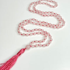 Rose Quartz Hand Knotted Japa Mala, Prayer Beads, Meditation Beads. 6mm 108 Beads. Mantra, Sound Healing & Reiki Infused