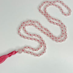 Rose Quartz Hand Knotted Japa Mala, Prayer Beads, Meditation Beads. 6mm 108 Beads. Mantra, Sound Healing & Reiki Infused