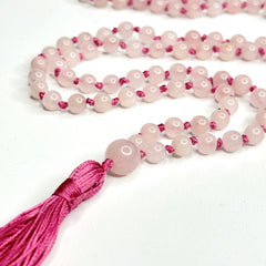 Rose Quartz Hand Knotted Japa Mala, Prayer Beads, Meditation Beads. 6mm 108 Beads. Mantra, Sound Healing & Reiki Infused