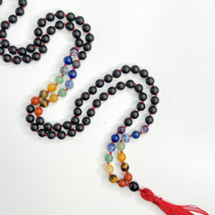 Matte Black Onyx 7 Chakras Hand Knotted Japa Mala, Prayer Beads, Meditation Beads. 8mm 108 Beads. Mantra, Sound Healing & Reiki Infused