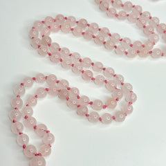 Rose Quartz Hand Knotted Japa Mala, Prayer Beads, Meditation Beads. 8mm 108 Beads. Mantra, Sound Healing & Reiki Infused