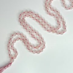 Rose Quartz Hand Knotted Japa Mala, Prayer Beads, Meditation Beads. 8mm 108 Beads. Mantra, Sound Healing & Reiki Infused
