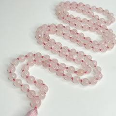 Rose Quartz Hand Knotted Japa Mala, Prayer Beads, Meditation Beads. 8mm 108 Beads. Mantra, Sound Healing & Reiki Infused