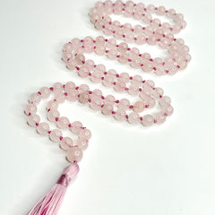 Rose Quartz Hand Knotted Japa Mala, Prayer Beads, Meditation Beads. 8mm 108 Beads. Mantra, Sound Healing & Reiki Infused