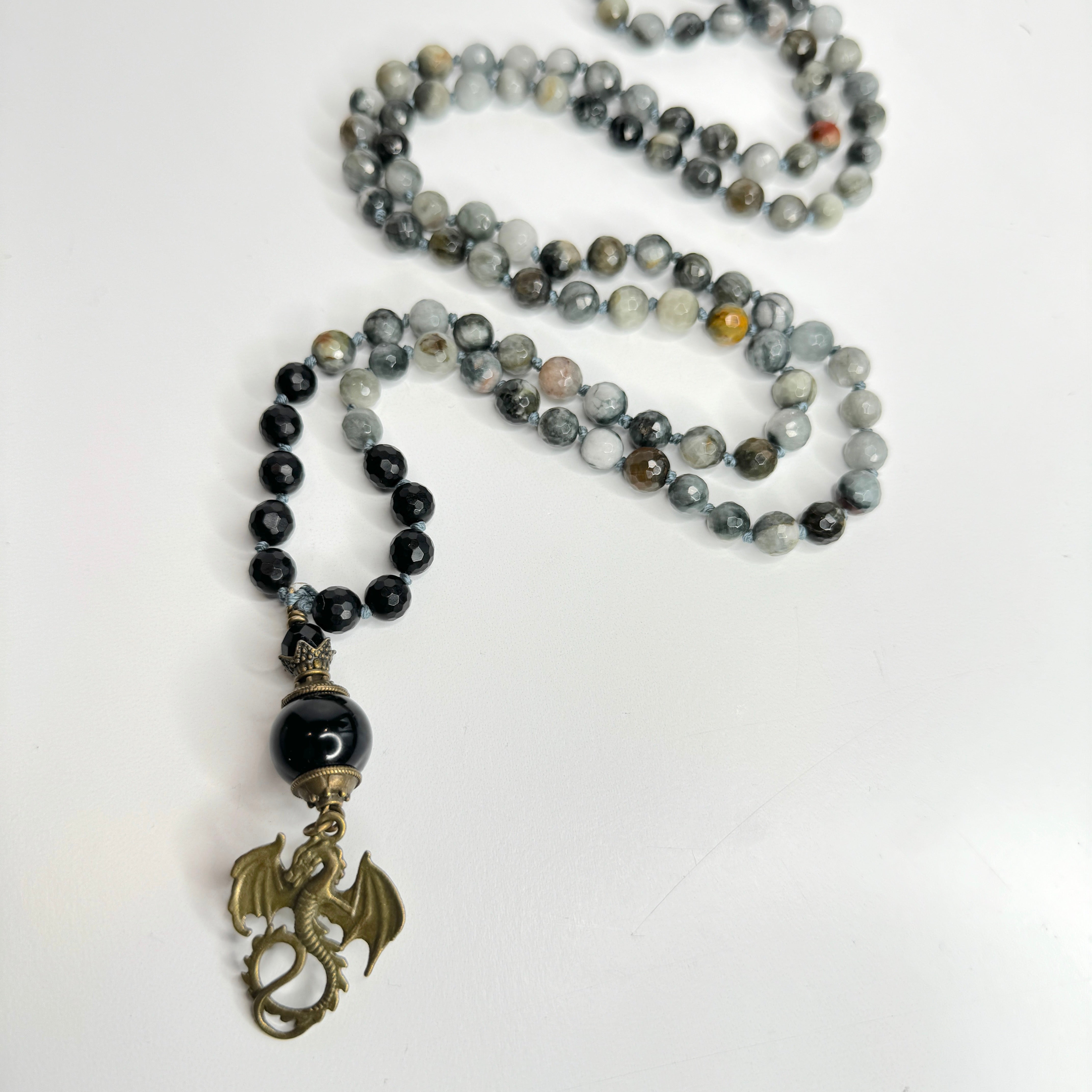 Hawks Eye Hand Knotted Mala 8mm 108 Bead | Japa Mala | Prayer Beads | Meditation Necklace | Mantra and Reiki Infused (Copy)