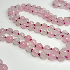 Rose Quartz Ohm Hand Knotted Japa Mala, Prayer Beads, Meditation Beads. 8mm 108 Beads. Mantra, Sound Healing & Reiki Infused