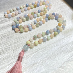 Morganite Mala 8mm 8mm | 108 Bead | Japa Mala | Hand Knotted | Mantra | Sound Healing | Reiki Infused