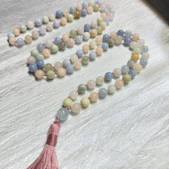 Morganite Mala 8mm 8mm | 108 Bead | Japa Mala | Hand Knotted | Mantra | Sound Healing | Reiki Infused