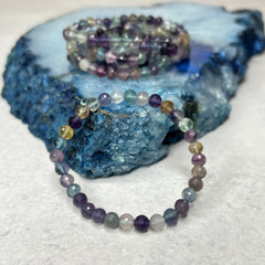 6mm Faceted Rainbow Fluorite Bracelet
