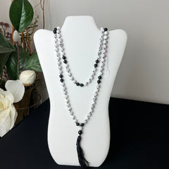 Howlite & Black Onyx Hand Knotted Mala 6mm | 108 Bead | Japa Mala | Prayer Beads | Meditation Necklace | Mantra and Reiki Infused