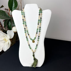 Prosperity Mala (Aventurine, Citrine & Pyrite) 6mm | 108 Bead | Hand Knotted | Mantra | Sound Healing | Reiki Infused