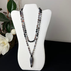 Banded Botswana Agate & Matte Onyx and Knotted Mala 6mm 108 Bead | Japa Mala | Prayer Beads | Meditation Necklace | Mantra and Reiki Infused