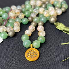 Prosperity Mala (Aventurine, Citrine & Pyrite) 6mm | 108 Bead | Hand Knotted | Mantra | Sound Healing | Reiki Infused