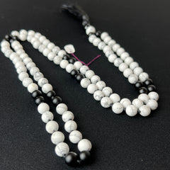 Howlite & Black Onyx Hand Knotted Mala 6mm | 108 Bead | Japa Mala | Prayer Beads | Meditation Necklace | Mantra and Reiki Infused