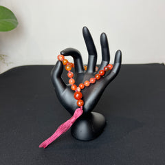 Banded Carnelian Hand Knotted Hand Mala 6mm | 27 Bead | Prayer Bead | Japa Mala | Meditation Bracelet | Mantra and Reiki Infused
