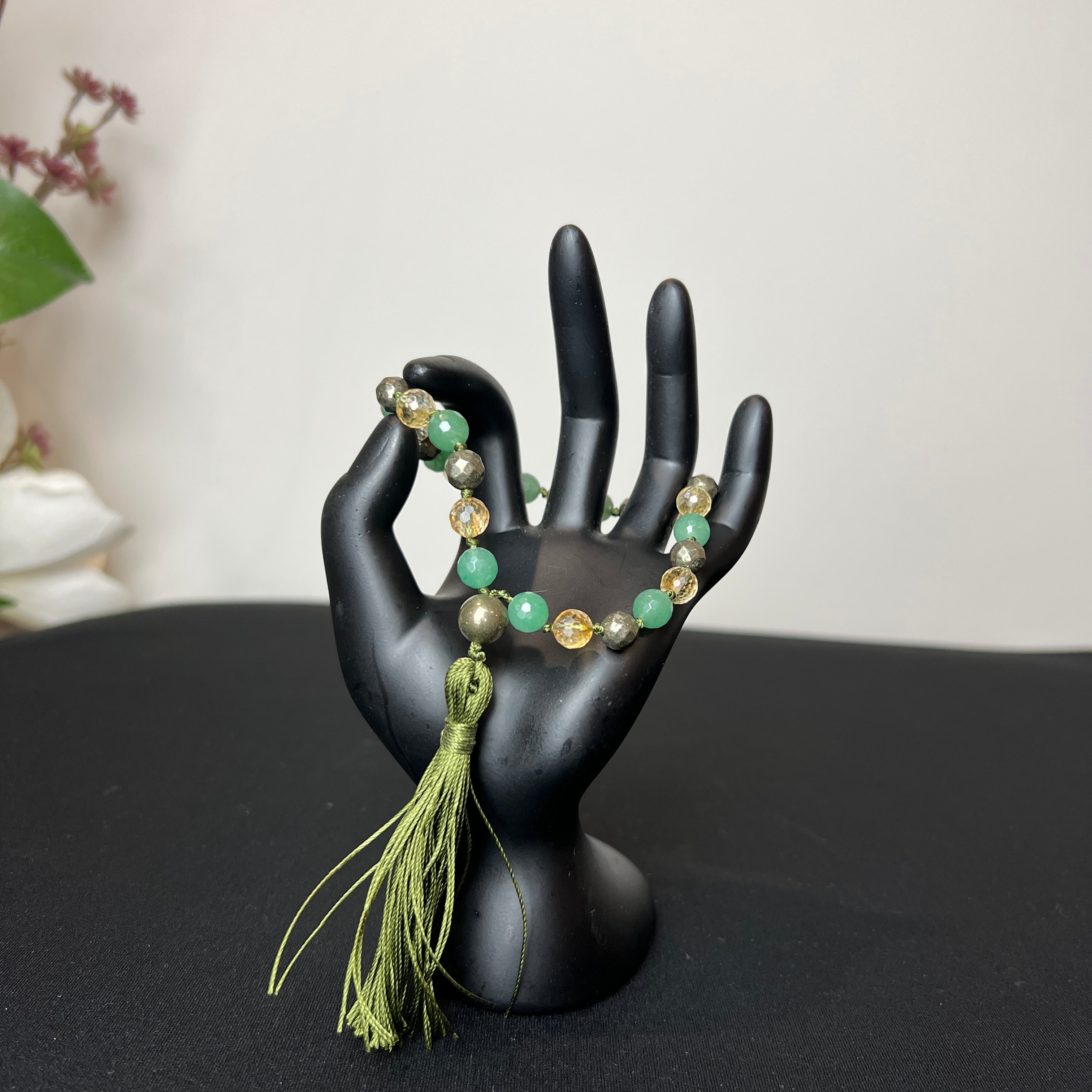 Prosperity Hand Mala (Faceted Aventurine, Citrine & Pyrite) 8mm