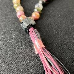Watermelon Tourmaline Hand Mala 6mm Purple Cord