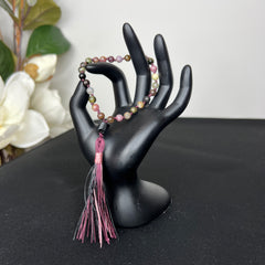 Watermelon Tourmaline Hand Mala 6mm Purple Cord