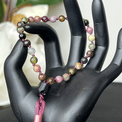 Watermelon Tourmaline Hand Mala 6mm Purple Cord