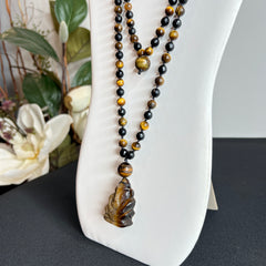 Tigers Eye & Onyx Ganesha Hand Knotted Mala 8mm | 108 Bead | Japa Mala | Prayer Beads | Meditation Necklace | Mantra and Reiki Infused