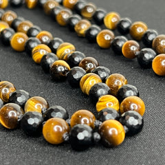 Tigers Eye & Onyx Ganesha Hand Knotted Mala 8mm | 108 Bead | Japa Mala | Prayer Beads | Meditation Necklace | Mantra and Reiki Infused