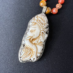 Carnelian, Tigers Eye & Rudraksha Ganesha Hand Knotted Mala 6mm | 108 Bead | Mantra | Sound Healing | Reiki Infused