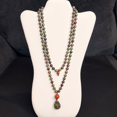 Dragons Blood & Red Jasper Hand knotted Mala 8mm | 108 Bead | Japa Mala Prayer Beads Meditation Necklace | Mantra | Sound Healing | Reiki Infused