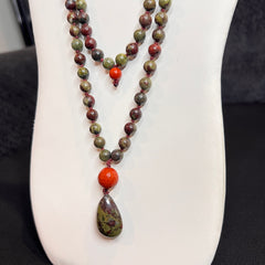 Dragons Blood & Red Jasper Hand knotted Mala 8mm | 108 Bead | Japa Mala Prayer Beads Meditation Necklace | Mantra | Sound Healing | Reiki Infused