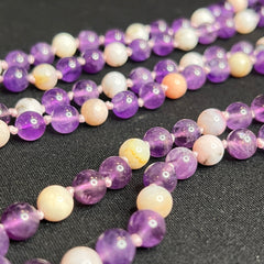 Amethyst & Pink Opal Mala 8mm Pink Cord | 108 Bead | Hand Knotted | Mantra | Sound Healing | Reiki Infused