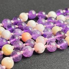 Amethyst & Pink Opal Mala 8mm Pink Cord | 108 Bead | Hand Knotted | Mantra | Sound Healing | Reiki Infused