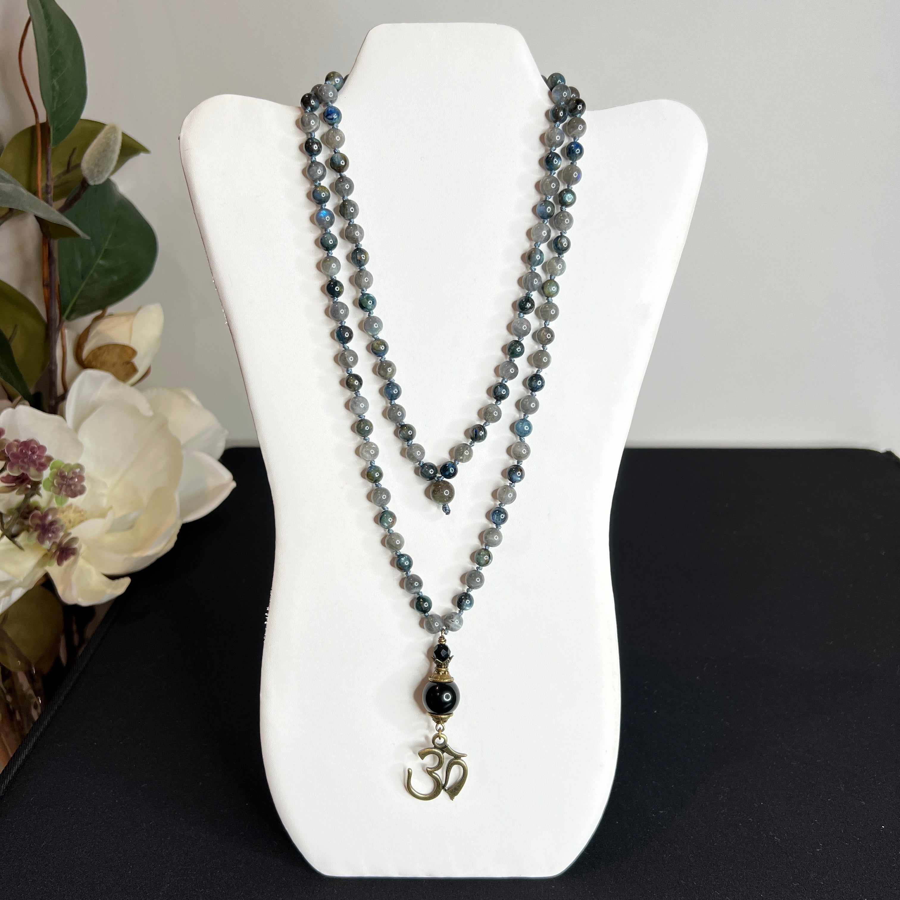 Blue Kyanite & Labradorite Ohm Mala 8mm