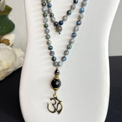 Blue Kyanite & Labradorite Ohm Mala 8mm