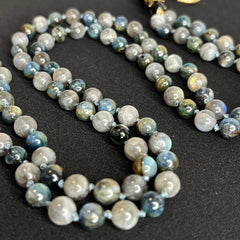 Blue Kyanite & Labradorite Ohm Mala 8mm