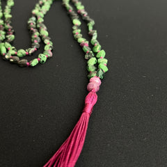 Faceted Heart Shaped Zoisite & Ruby Heart Mala 8mm