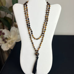 Tigers Eye Faceted Hand Knotted Mala | 6mm 108 Bead | Japa Mala | Prayer Beads | Meditation Necklace | Mantra, Sound & Reiki Infused