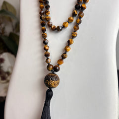 Tigers Eye Faceted Hand Knotted Mala | 6mm 108 Bead | Japa Mala | Prayer Beads | Meditation Necklace | Mantra, Sound & Reiki Infused