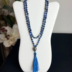 Sodalite Hand Knotted Mala 6mm 108 Bead | Prayer Beads Meditation Necklace | Mantra, Sound Healing, & Reiki Infused