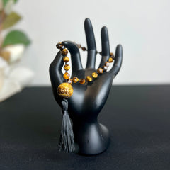 Faceted Tigers Eye Hand Knotted Hand Mala 8mm | 27 Bead | Prayer Bead | Japa Mala | Meditation Bracelet | Mantra and Reiki Infused