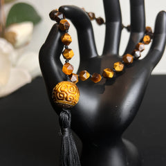 Faceted Tigers Eye Hand Knotted Hand Mala 8mm | 27 Bead | Prayer Bead | Japa Mala | Meditation Bracelet | Mantra and Reiki Infused