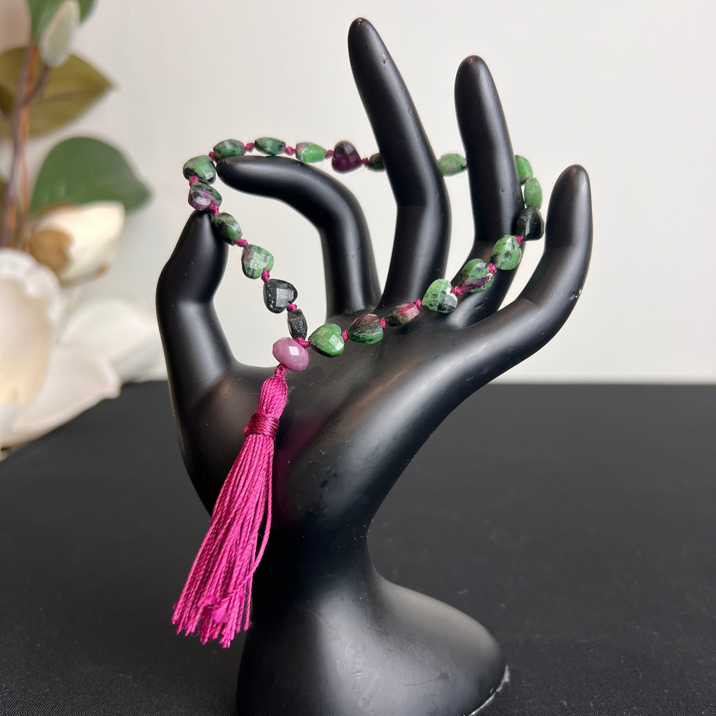 Faceted Zoisite & Ruby Hand Mala (27 beads)