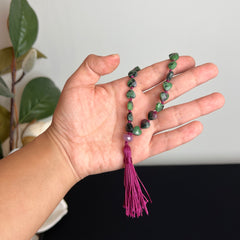 Faceted Zoisite & Ruby Hand Mala (27 beads)