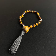 Faceted Tigers Eye Hand Knotted Hand Mala 8mm | 27 Bead | Prayer Bead | Japa Mala | Meditation Bracelet | Mantra and Reiki Infused